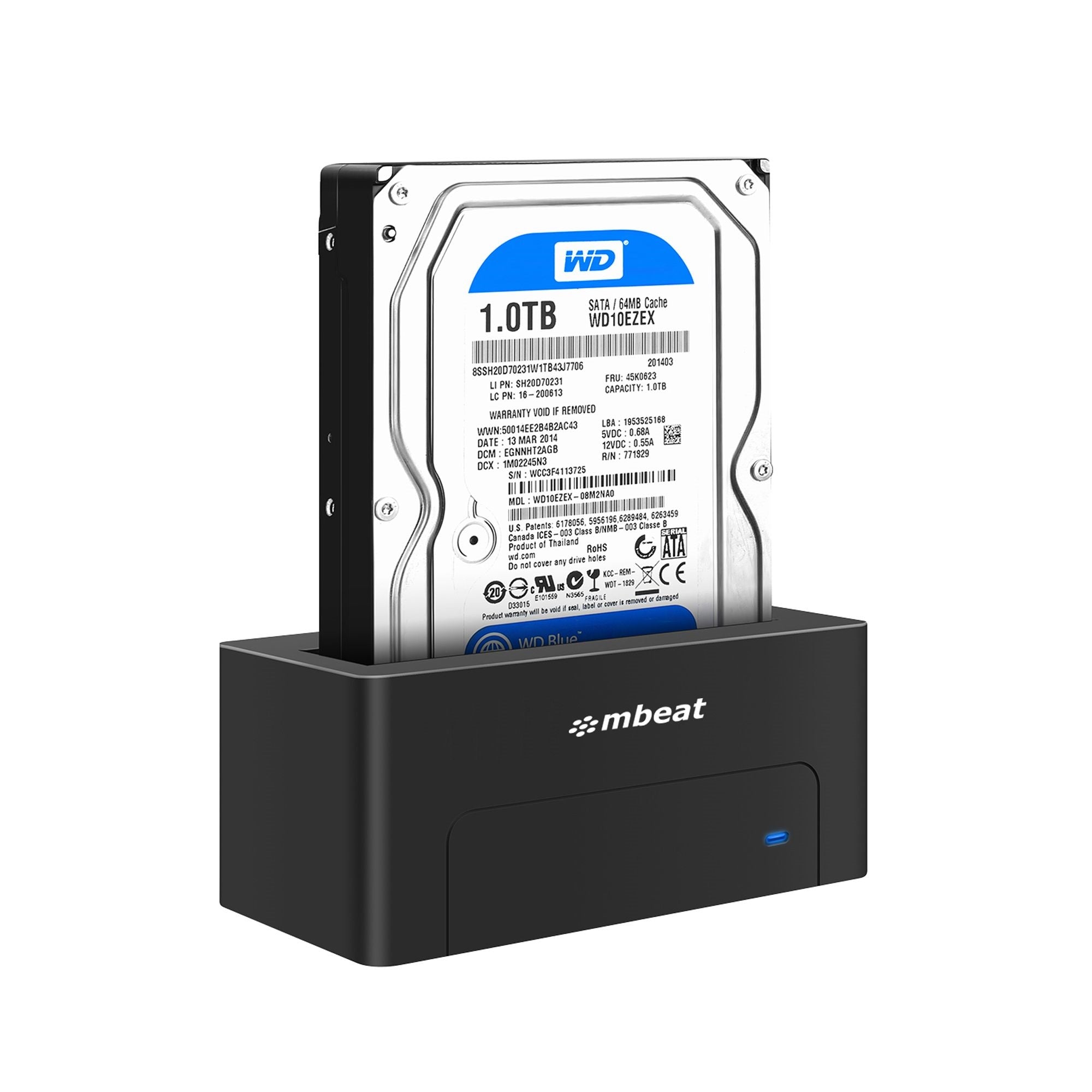 mbeat D1 USB 3.0 3.5' & 2.5' SATA HDD Docking Station - Black Product Weight: 250g HDD Capacity: Max. 20TB Data Speed: Max. 5Gbps mbeat D1 USB 3.0 3.5' & 2.5' SATA HDD Docking Station - Black Product Weight: 250g HDD Capacity: Max. 20TB Data Speed: Max. 5Gbps
